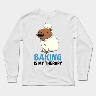 Baking is my therapy Capybara Chef Long Sleeve T-Shirt